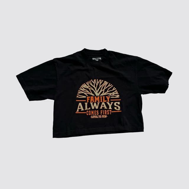 Cotton Oversized Crop with Family First (Black)